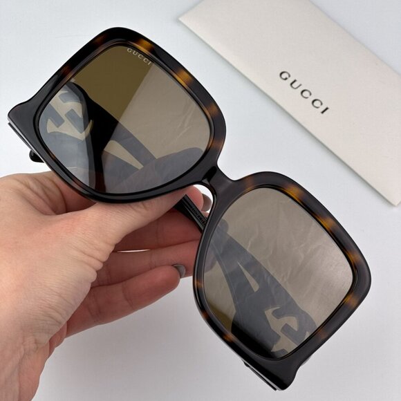 Gucci Accessories - Gucci GG1326S 007 BRAND NEW Sunglasses Dark Havana Brown Mirror Oversized Women